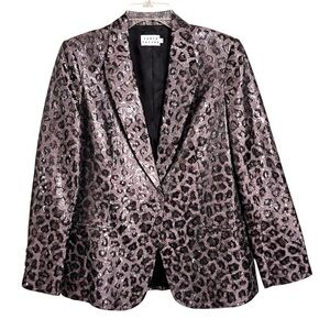 Tanya Taylor Annaliese Metallic Leopard Print Blazer Womens 8 New Purple Black